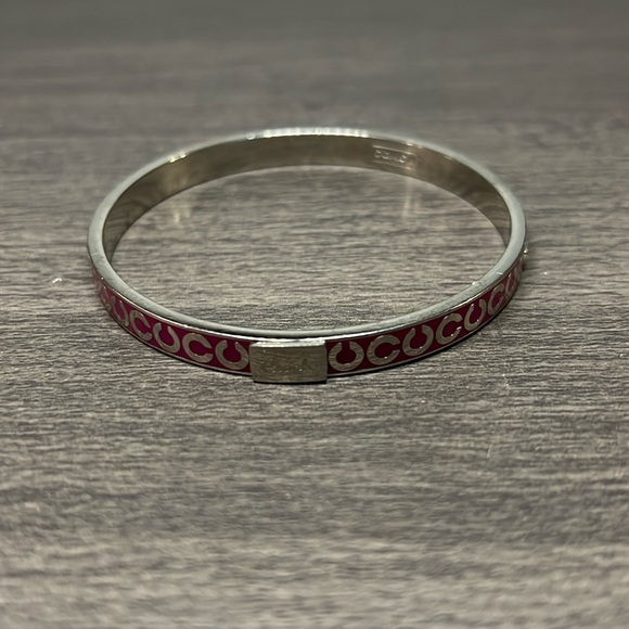 Coach Jewelry - Coach Silver C and Magenta Enamel Bangle Bracelet with Rhinestones